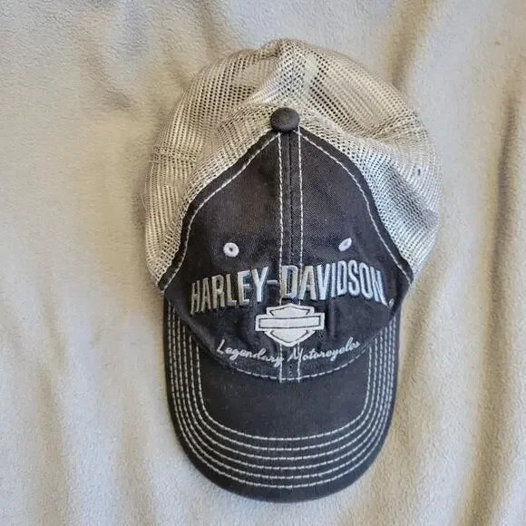 HARLEY DAVIDSON Hat Cap Trucker Gray Adjustable Hook-and-Loop Breathable Logo - Picture 5 of 8